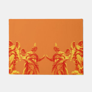 Orange color digital art with sculptures doormat