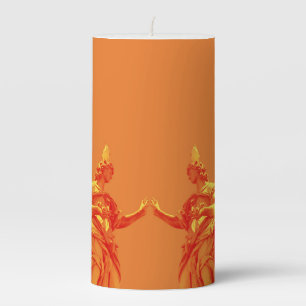 Orange color digital art with sculptures pillar candle