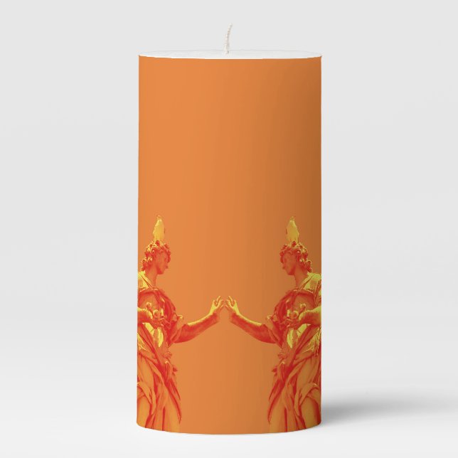 Orange color digital art with sculptures pillar candle (Front)