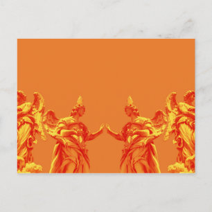 Orange color digital art with sculptures postcard