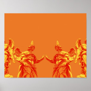 Orange color digital art with sculptures poster