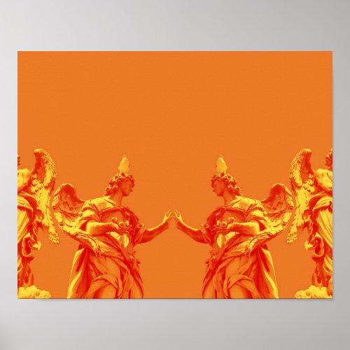 Orange color digital art with sculptures poster