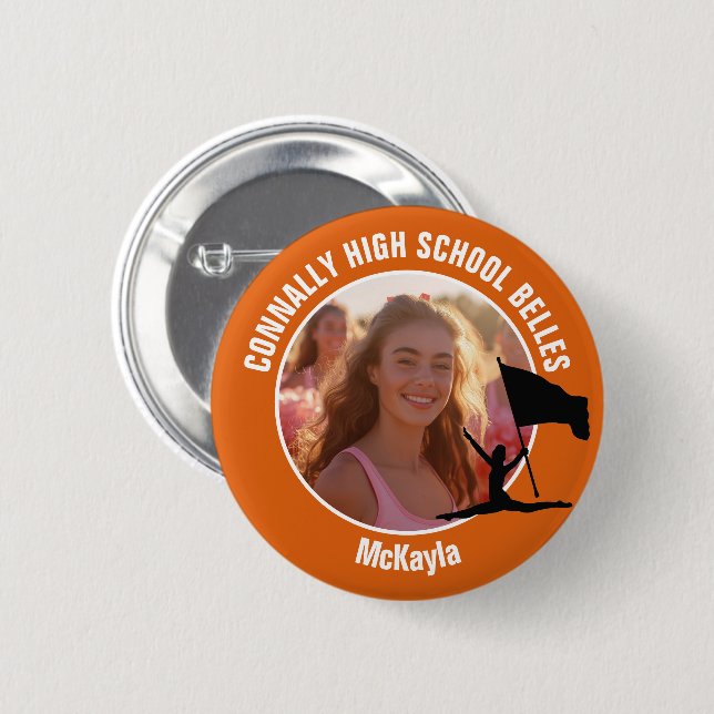 Orange Color Guard Photo High School Dancer Button (Front & Back)