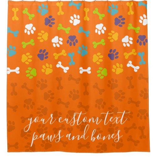 Orange Color Pet Dog Cat Bone Paws Shower Curtain