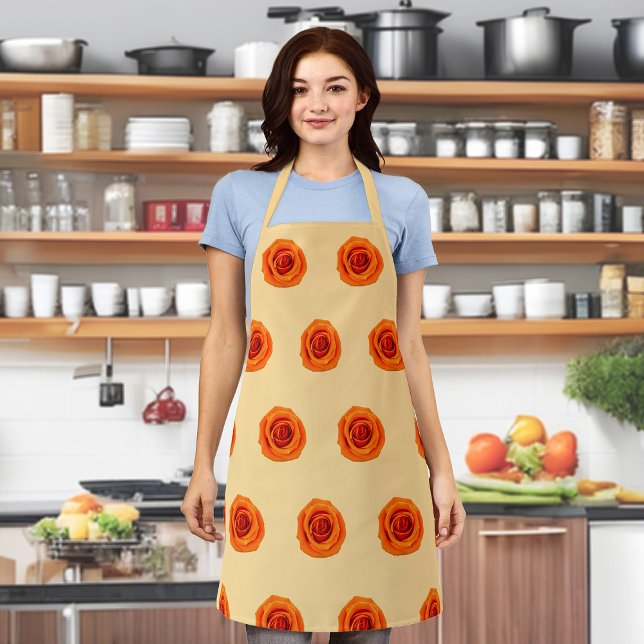 Orange Color Rose Flower Seamless Pattern on Apron (Orange color Rose flower seamless pattern on apron)