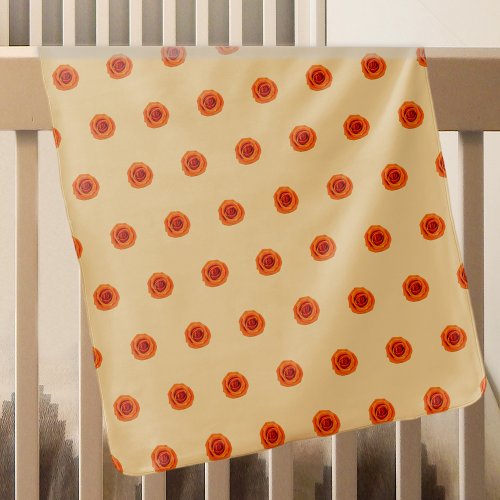 Orange Color Rose Flower Seamless Pattern on Baby Blanket
