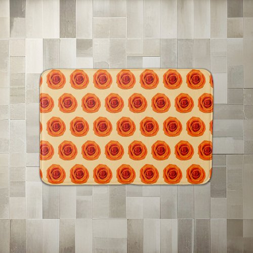 Orange Color Rose Flower Seamless Pattern on Bath Mat