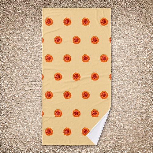 Orange Color Rose Flower Seamless Pattern on Bath Towel