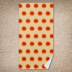 Orange Color Rose Flower Seamless Pattern on Beach Towel