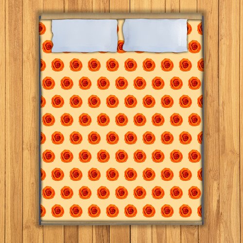 Orange Color Rose Flower Seamless Pattern on Duvet Cover