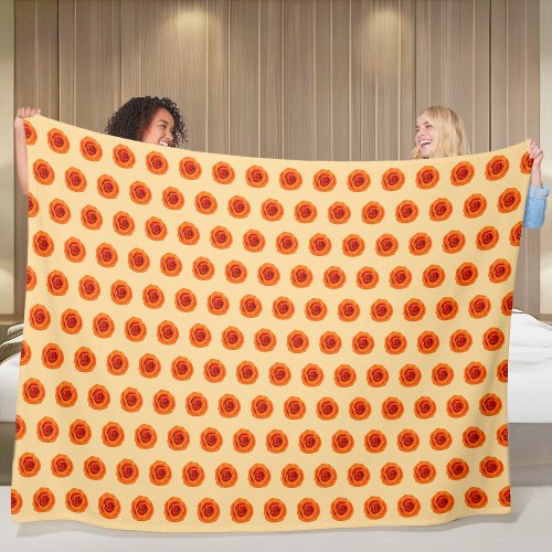 Orange Color Rose Flower Seamless Pattern on Fleece Blanket