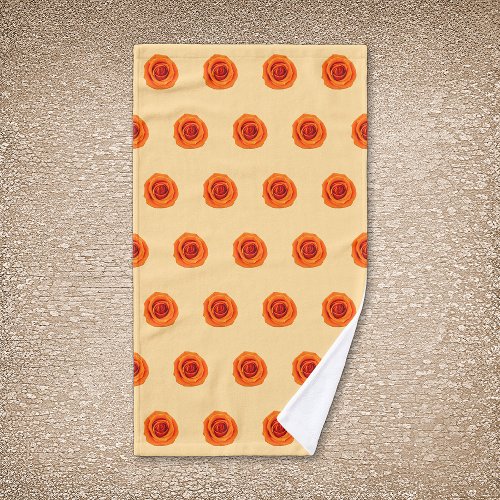 Orange Color Rose Flower Seamless Pattern on Hand Towel