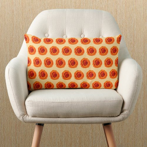 Orange Color Rose Flower Seamless Pattern on Lumbar Pillow