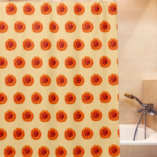 Orange Color Rose Flower Seamless Pattern on Shower Curtain