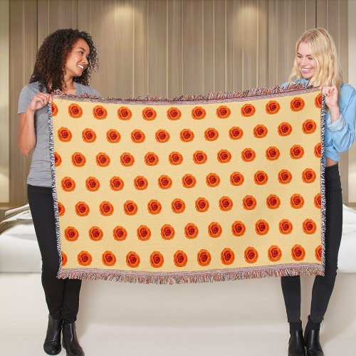 Orange Color Rose Flower Seamless Pattern on Throw Blanket