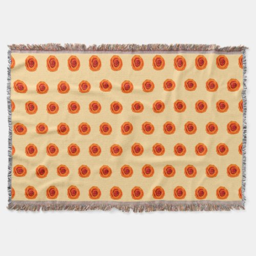 Orange Color Rose Flower Seamless Pattern on Throw Blanket