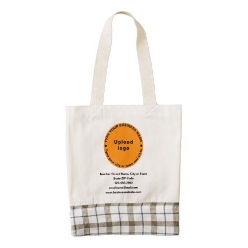 Orange Color Round Business Brand on Plaided Zazzle HEART Tote Bag
