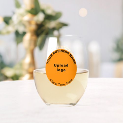 Orange Color Round Business Brand on Stemless Wine Glass