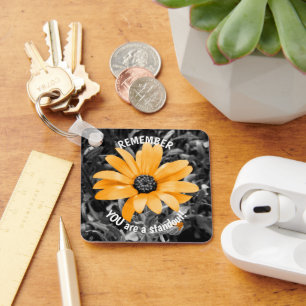 Orange Color Splash African Daisy Photo Template Keychain