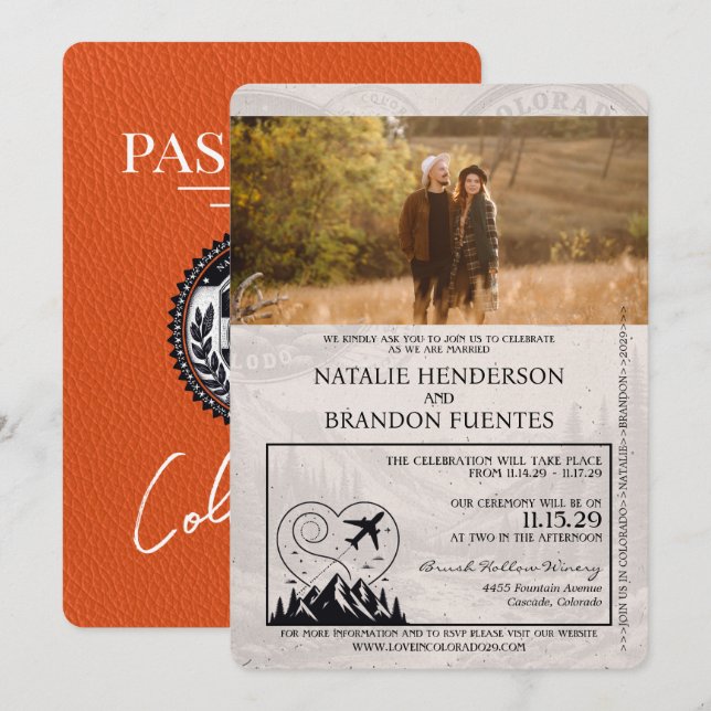 Orange Colorado Passport Wedding Invitation (Front/Back)