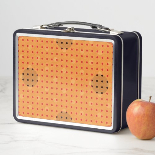 Orange Colored Abstract Polka Dots Dark g1 Metal Lunch Box