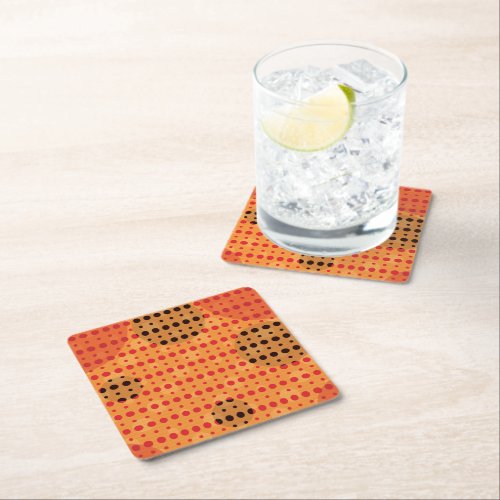 Orange Colored Abstract Polka Dots Dark g9 Square Paper Coaster