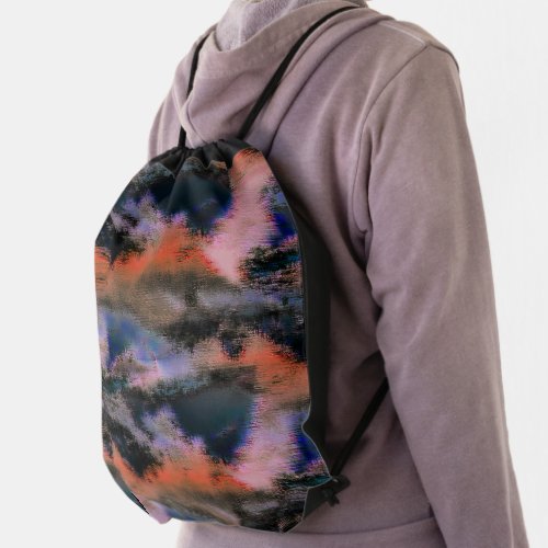 Orange colored dark clouds texture drizzled offset drawstring bag