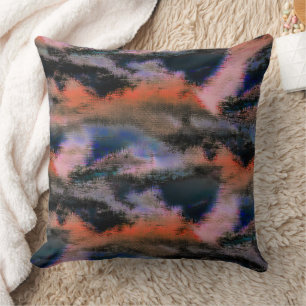 Orange colored dark clouds texture drizzled offset throw pillow