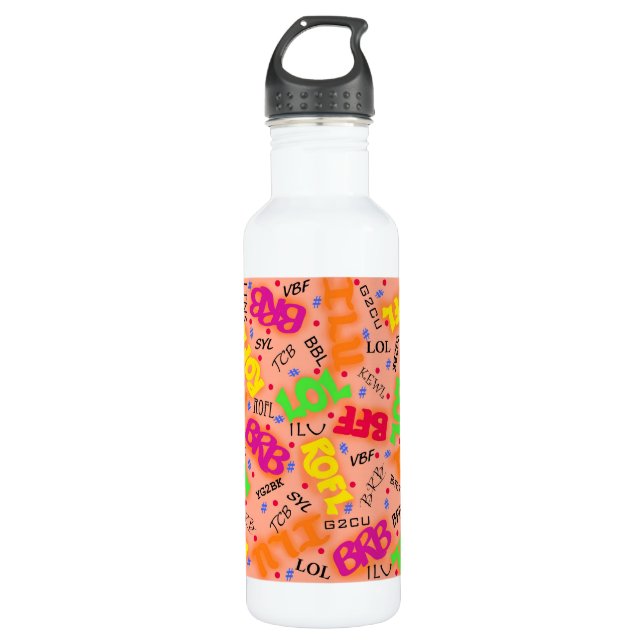 Orange Colorful Electronic Texting Art Abbreviatio Water Bottle (Front)