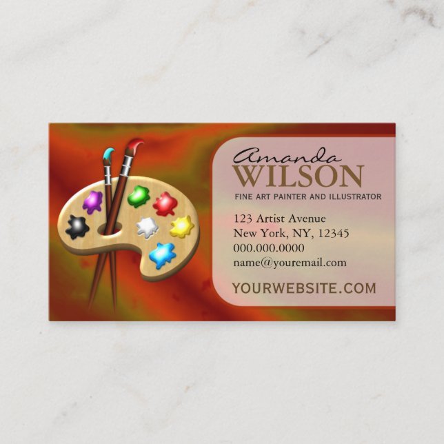 Orange Colorful Fine Artist Art Store Art Teacher Business Card (Front)