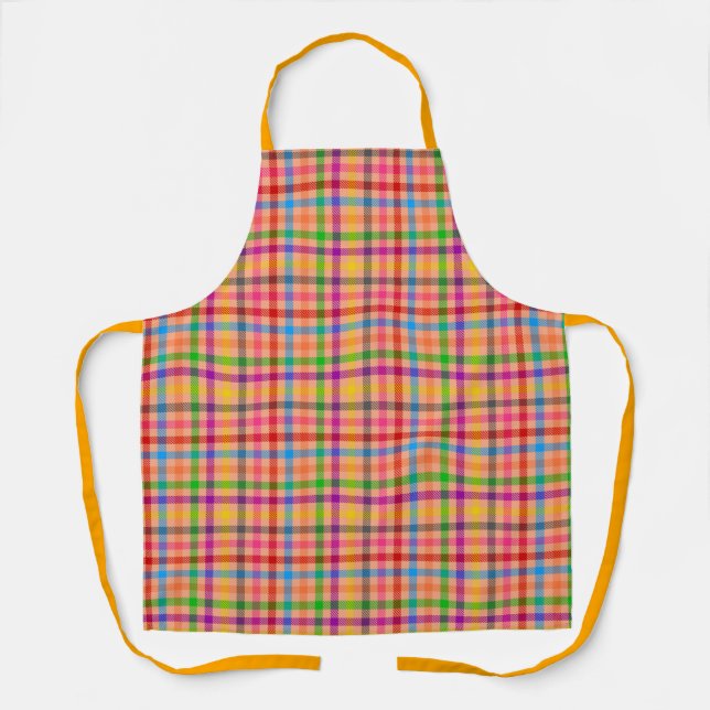 Orange Colorful Gingham Plaid Pattern  Apron (Front)