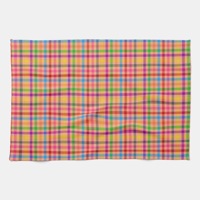 Orange Colorful Gingham Plaid Pattern  Kitchen Towel (Horizontal)