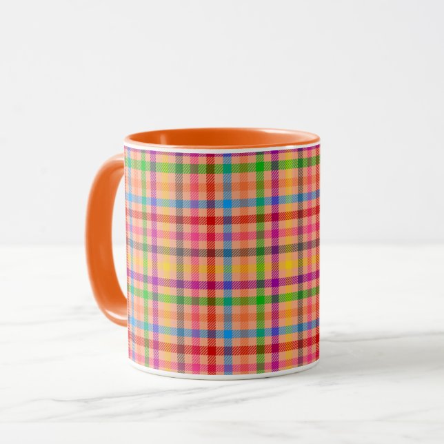 Orange Colorful Gingham Plaid Pattern  Mug (Front Left)