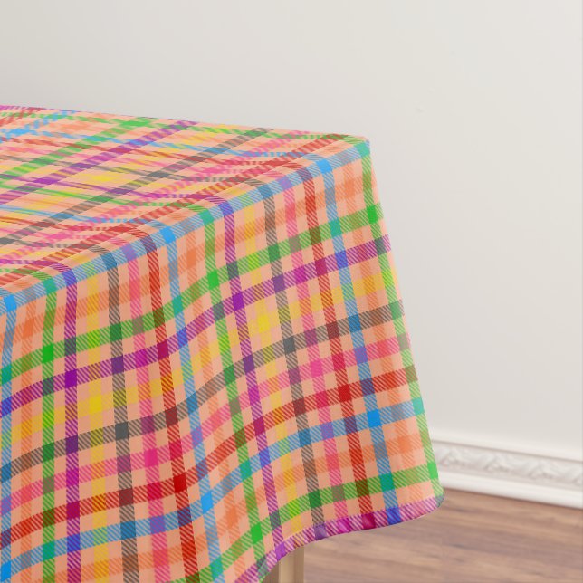 Orange Colorful Gingham Plaid Pattern  Tablecloth (In Situ)