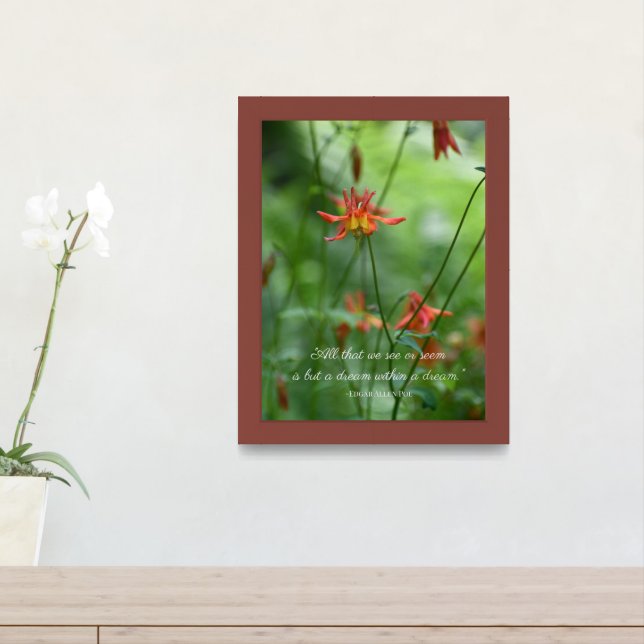 Orange Columbine with Edgar Allen Poe Quote Framed Art (Entryway)