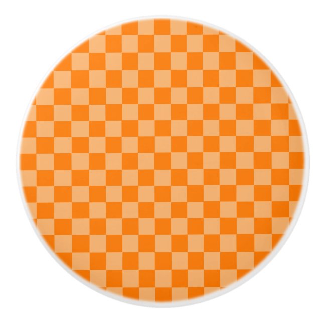 Orange Combination Checkerboard by ShirleyTaylor Ceramic Knob (Front)