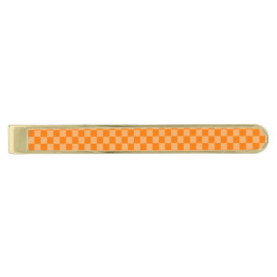 Orange Combination Classic Checkerboard STaylor Gold Finish Tie Clip