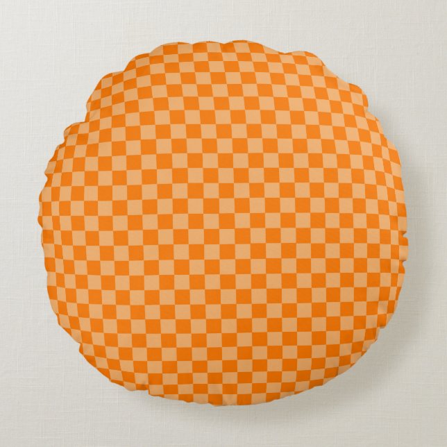 Orange Combination Classic Checkerboard STaylor Round Pillow (Front)