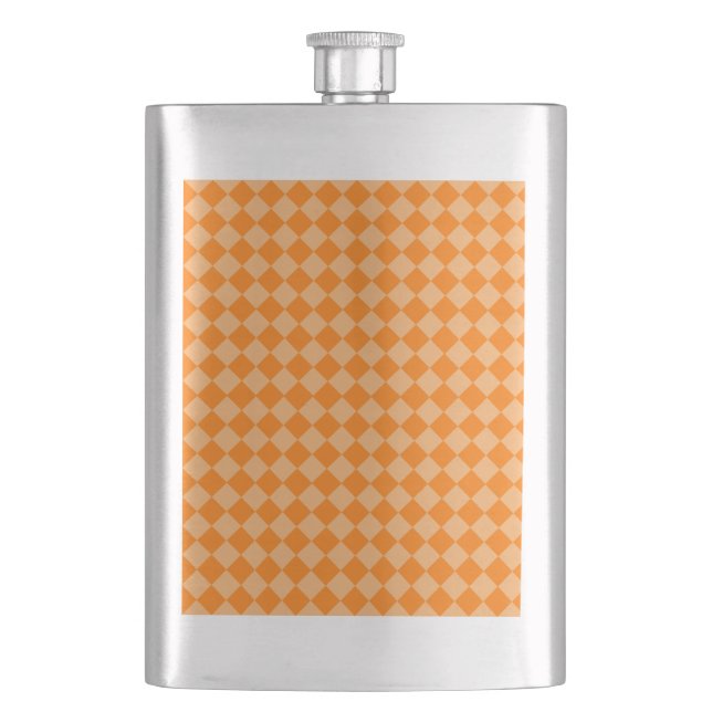 Orange Combination Diamond Pattern by STaylor Hip Flask (Front)