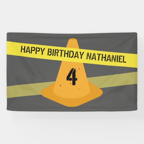 Orange Cone Caution Tape Construction Birthday Banner
