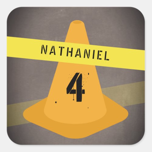 Orange Cone Caution Tape Construction Birthday Square Sticker