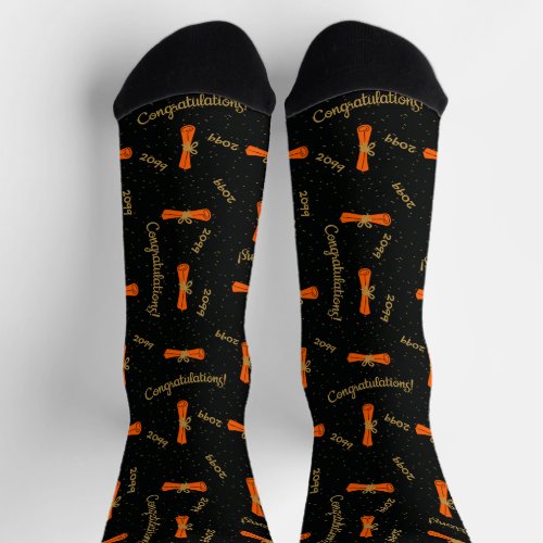 Orange Congratulations Diploma Class Year Socks