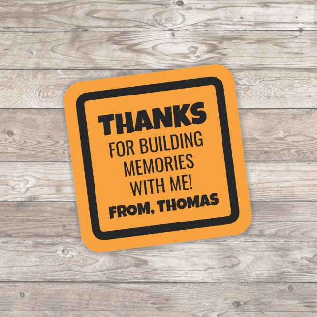Orange Construction Birthday Square Sticker (Orange Construction Sign Sticker)