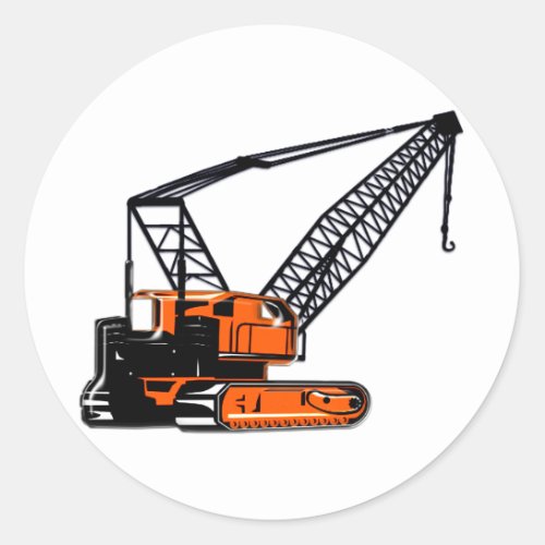 Orange Construction Crane Classic Round Sticker