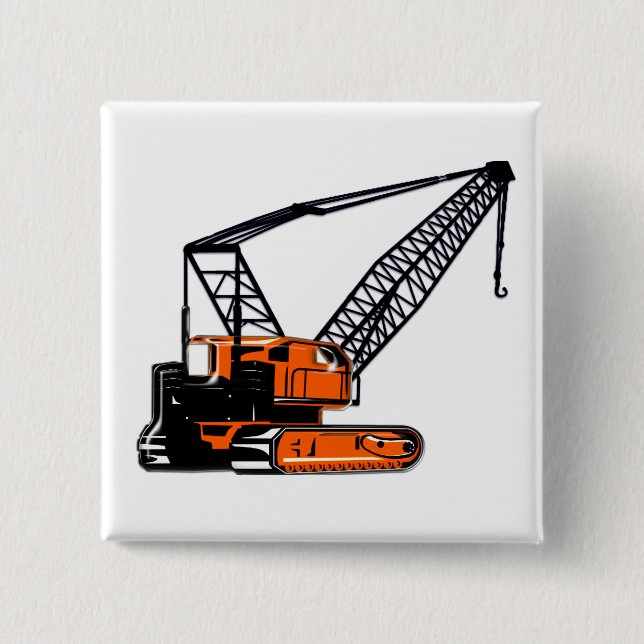 Orange Construction Crane Pinback Button (Front)