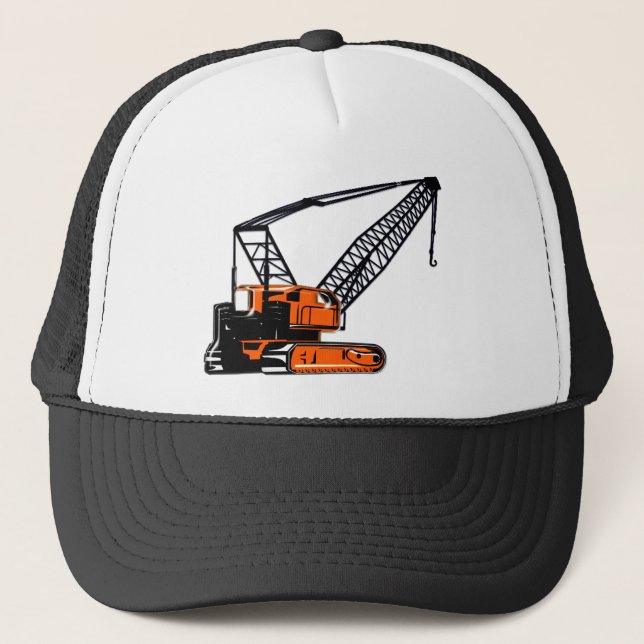 Orange Construction Crane Trucker Hat (Front)