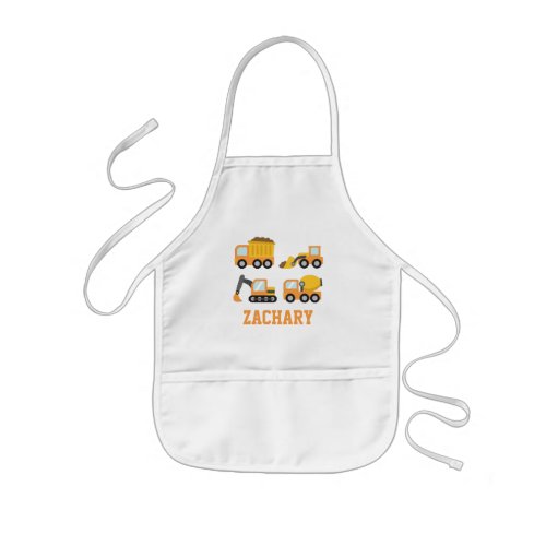 Orange Construction Vehicles and Trucks Kids Name Kids Apron