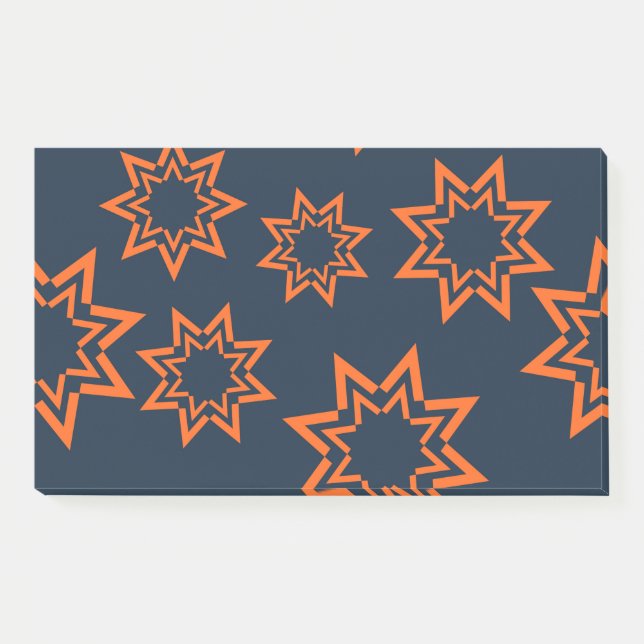 Orange, cool, trendy, playful star shape pattern post-it notes (Front)