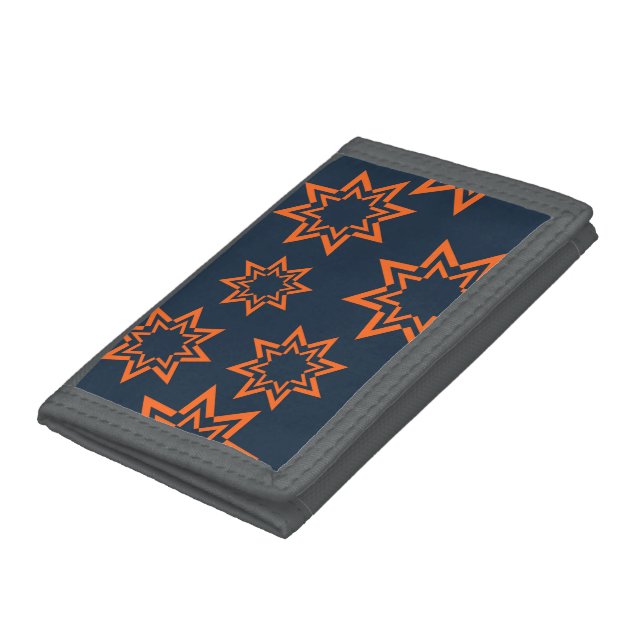 Orange, cool, trendy, playful star shape pattern tri-fold wallet (Bottom)