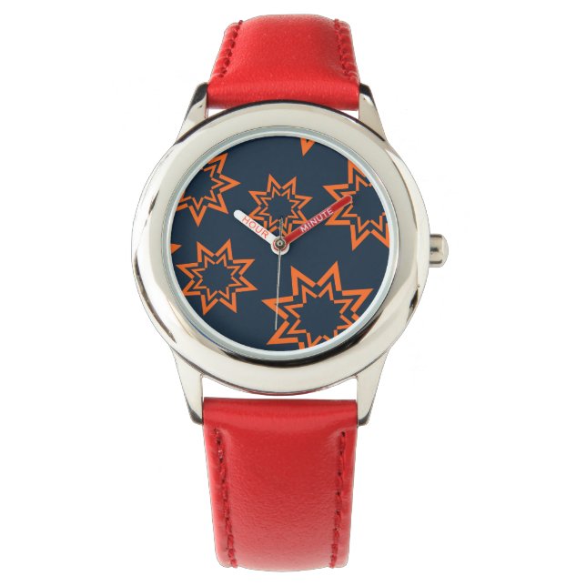 Orange, cool, trendy, playful star shape pattern watch (Front)